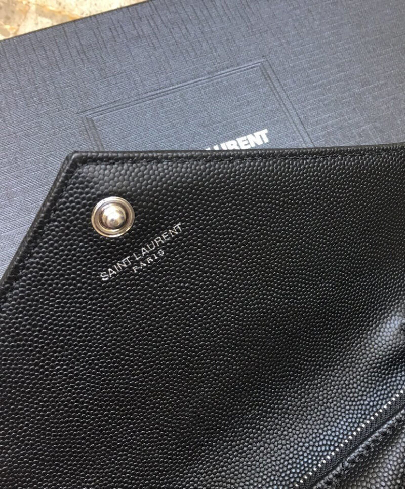 Saint Laurent Envelope Chain Wallet In Grain De Poudre Embossed Leather Black